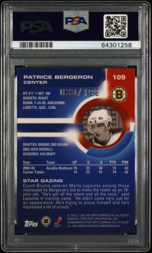 2003 Topps Pristine Patrice Bergeron #109 30/199 PSA 9 back
