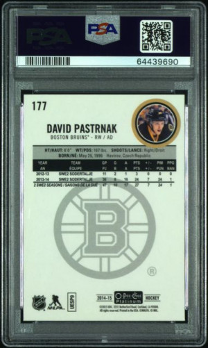 DAVID PASTRNAK 2014-15 OPC O-Pee-Chee Platinum RAINBOW ROOKIE CARD PSA 9 back