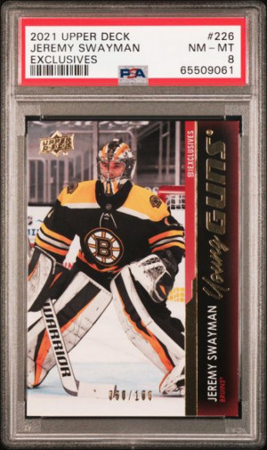 2021 Young Guns Exclusives /100 Jeremy Swayman #226 PSA 8 Rookie RC front