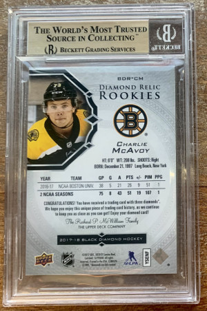 Charlie McAvoy 2017-18 Black Diamond Rookie 65/99 BGS 9.5 back