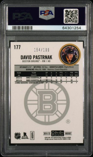 David Pastrnak OPC Platinum White Ice /199 - PSA 10 back