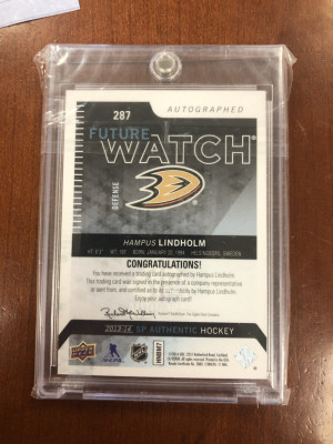 Hampus Lindholm Future Watch Auto /999 back