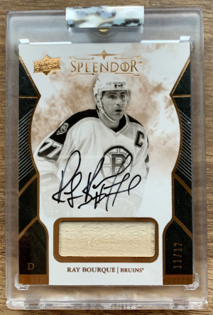 2017-18 Upper Deck Splendor Copper Ray Bourque 11/12 Game Used Stick Auto front