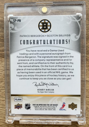 2007-08 The Cup Signature Patches Patrice Bergeron 48/75 back