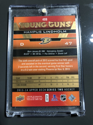 Hampus Lindholm UD Exclusives Young Guns back