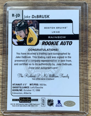 Jake Debrusk OPCP Rookie Auto back