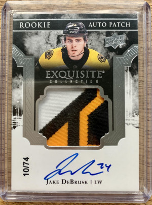 2017-18 Exquisite Collection Jake Debrusk Rookie Patch Auto /74 front