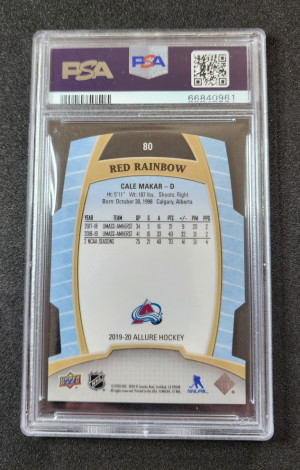 Cale Makar 2019-20 Upper Deck Allure Red Rainbow PSA 9 Rookie back