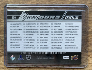 2015-16 Connor Mcdavid/ Sam Bennett Young Guns Checklist back