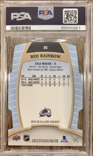 2019 Allure Cale Makar Rookie Red Rainbow PSA 9 back