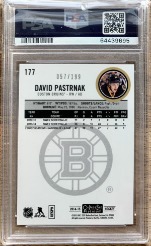 2014 OPC Platinum White Ice David Pastrnak/199 PSA 9 back
