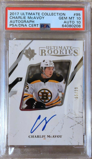 Charlie McAvoy Ultimate Rookies Auto /99 PSA 10 front