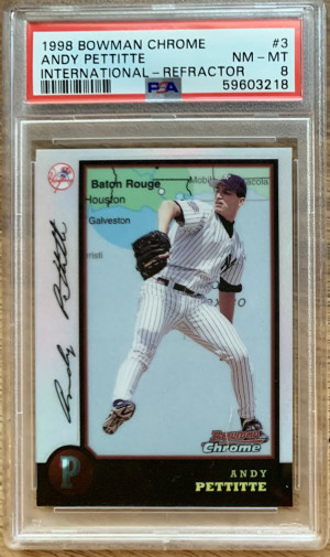 Andy Pettitte 1998 Bowman Chrome International Refractor #3 PSA 8 NM-MT front