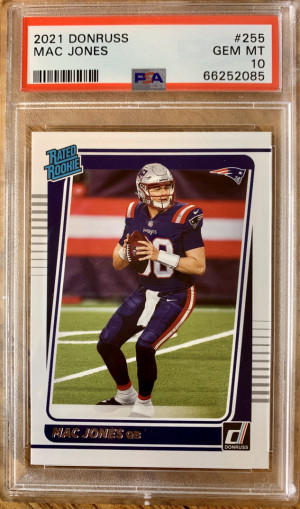 2021 Donruss Mac Jones Rated Rookie PSA 10 front