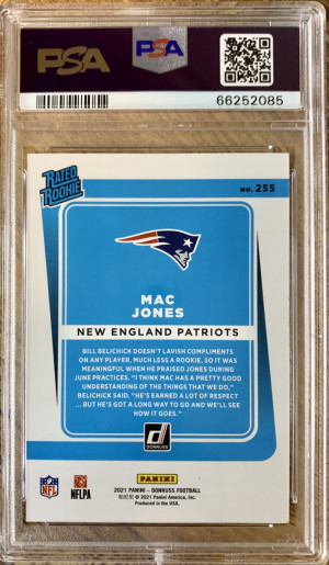 2021 Donruss Mac Jones Rated Rookie PSA 10 back