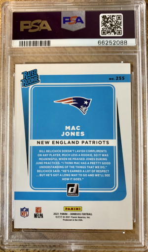 2021 Donruss Mac Jones Rated Rookie PSA 10 back