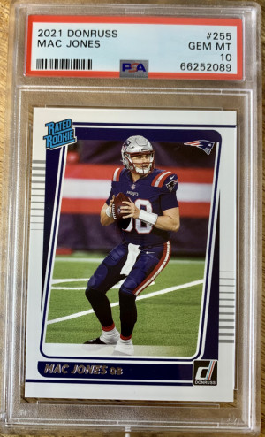 2021 Donruss Mac Jones Rated Rookie PSA 10 front