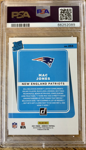 2021 Donruss Mac Jones Rated Rookie PSA 10 back