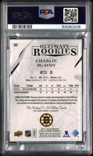 2017 Ultimate Collection Charlie McAvoy Auto /99 PSA 10 | 10 back