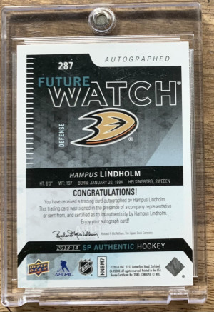 Hampus Lindholm Future Watch Auto /999 back