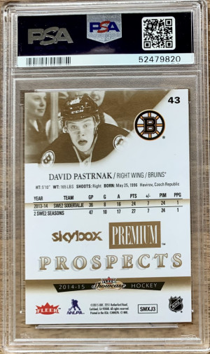 2014 Fleer Showcase Skybox Premium David Pastrnak /299 PSA 10 back