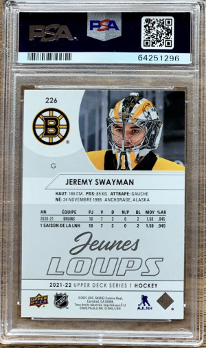 Jeremy Swayman Jeunes Loups PSA 9 Young Guns back
