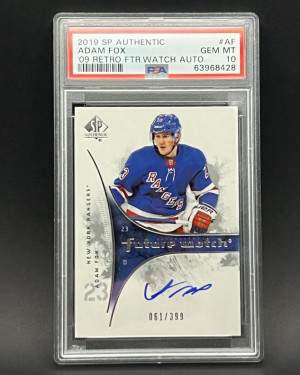 2019 SP Authentic Adam Fox ‘09 Retro Future Watch PSA 10 /399 front