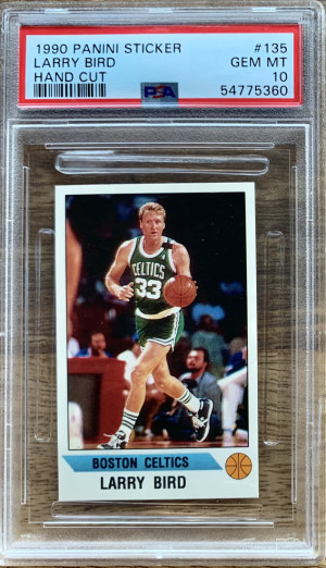 1990 Panini Sticker Larry Bird Hand Cut PSA 10 front