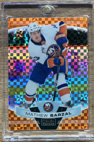 2019-20 OPC Platinum Matthew Barzal Orange Checkers 11/25 front