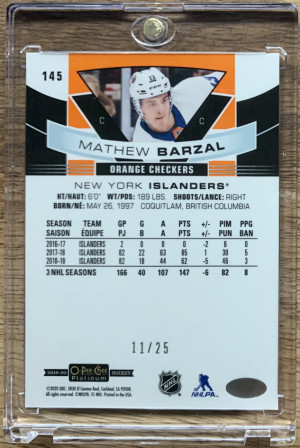 2019-20 OPC Platinum Matthew Barzal Orange Checkers 11/25 back