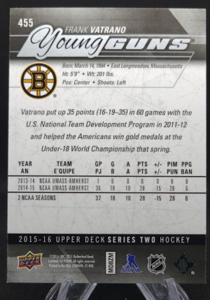 Frank Vatrano 2015-16 Upper Deck Young Guns #455 back