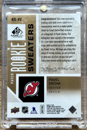2016 SP Game Used Inked Sweaters /99 Pavel Zacha Rookie Patch Auto RC back