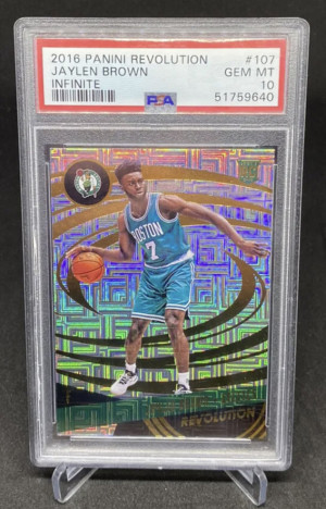 2016-17 Panini Revolution Jaylen Brown Infinite SP Rookie RC #107 PSA 10 Celtics front