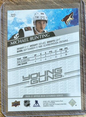 2020-21 Michael Bunting Upper Deck Young Guns Rookie RC back