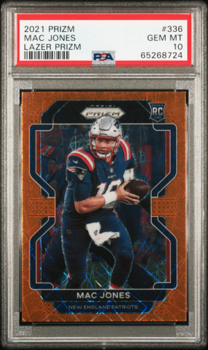 2021 Prizm Mac Jones Lazer Prizm Rookie RC #336 PSA 10 front
