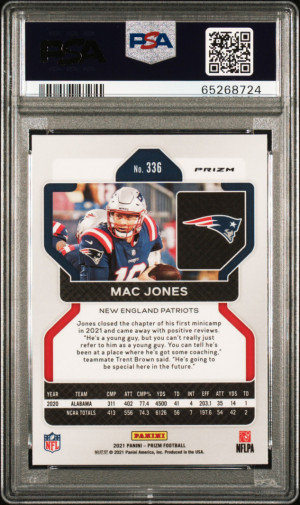 2021 Prizm Mac Jones Lazer Prizm Rookie RC #336 PSA 10 back