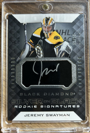 Jeremy Swayman Black Diamond Rookie Auto /99 Silver on Black front