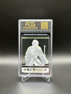 2021-22 UD Artifacts Jeremy Swayman Rookie Clear Cut FCG Graded 9 back