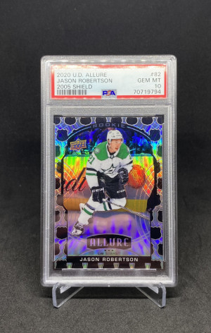 2020-21 Upper Deck Allure 2005 NHL Shield #82 Jason Robertson Rookie Card PSA 10 front