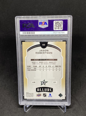 2020-21 Upper Deck Allure 2005 NHL Shield #82 Jason Robertson Rookie Card PSA 10 back