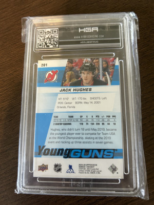 2019-20 UD JACK HUGHES YOUNG GUNS ROOKIE SP HGA 9.5 GEM MINT!!! Devils back