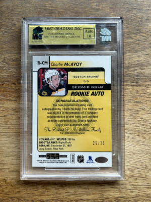 Charlie McAvoy OPC Platinum Seismic Gold 25/25 Mint 10 | Auto 10 back