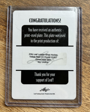 2016 Leaf Lumber Kings Yellow Printing Plate Eric Lindros 1/1 back