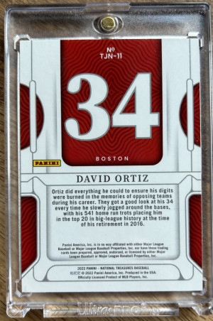 2022 National Treasures Red Sox David Ortiz Jersey Numbers Acetate Insert /34 SP back