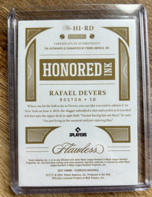 2022 Panini Flawless Rafael Devers Honored Ink 1/5 Auto Boston Red Sox 🔥 back