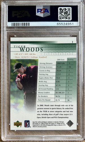 Tiger Woods 2001 Upper Deck Rookie PSA 10 Golf GOAT back