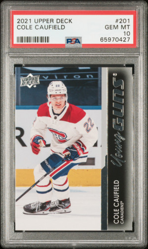 2021-22 Upper Deck Cole Caufield Young Guns Rookie PSA 10 front