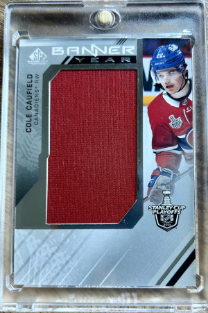 2021-22 UD SP Game Used Cole Caufield Banner Year Rookie Patch #BYSC-CC front