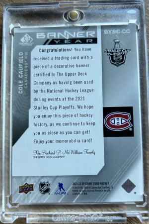 2021-22 UD SP Game Used Cole Caufield Banner Year Rookie Patch #BYSC-CC back