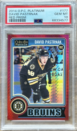 2014-15 O-Pee-Chee Platinum Red Prism /135 David Pastrnak #177 Rookie RC - PSA 10 front